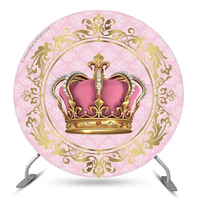Aperturee Pink Gold Crown Round Birthday Backdrop For Girl | Happy Birthday Round Backdrop Cover | Round Party Backdrop | Rou...