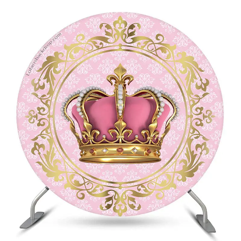 Aperturee Pink Gold Crown Round Birthday Backdrop For Girl | Happy Birthday Round Backdrop Cover | Round Party Backdrop | Rou...