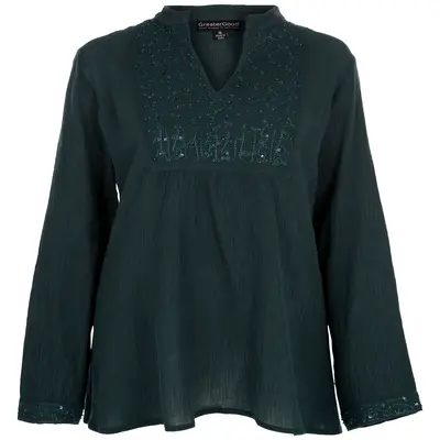Gemstone Colors Hand-Beaded Tuxedo Tunic - Ocean - 3X