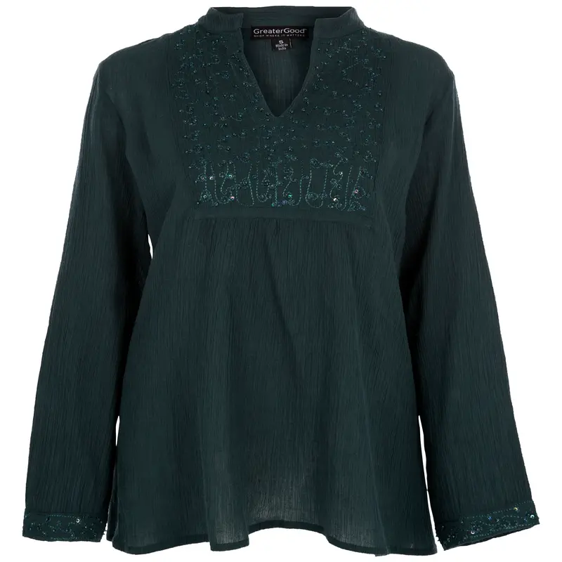 Gemstone Colors Hand-Beaded Tuxedo Tunic - Ocean - 3X