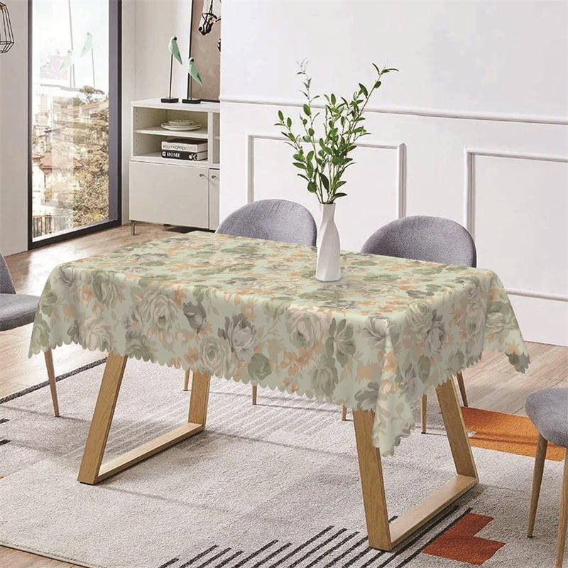 Green Yellow Bloom Flower Print Rectangle Tablecloth - Aperturee