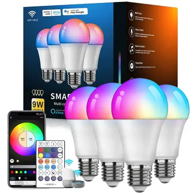 Smart WiFi LED Bulb, APP Control & Voice Control Dimmable RGBCW Smart Home Lighting, Color Changing Bluetooth-compatible LED ...