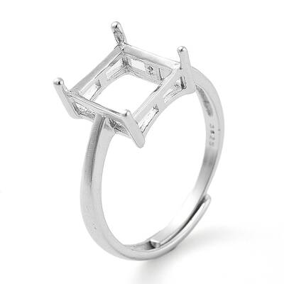 Square Adjustable 925 Sterling Silver Solitaire Ring Settings