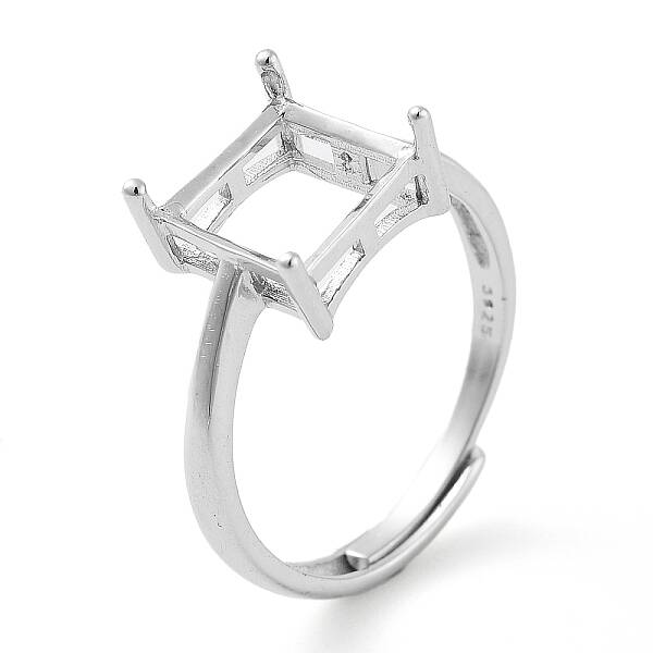 Square Adjustable 925 Sterling Silver Solitaire Ring Settings