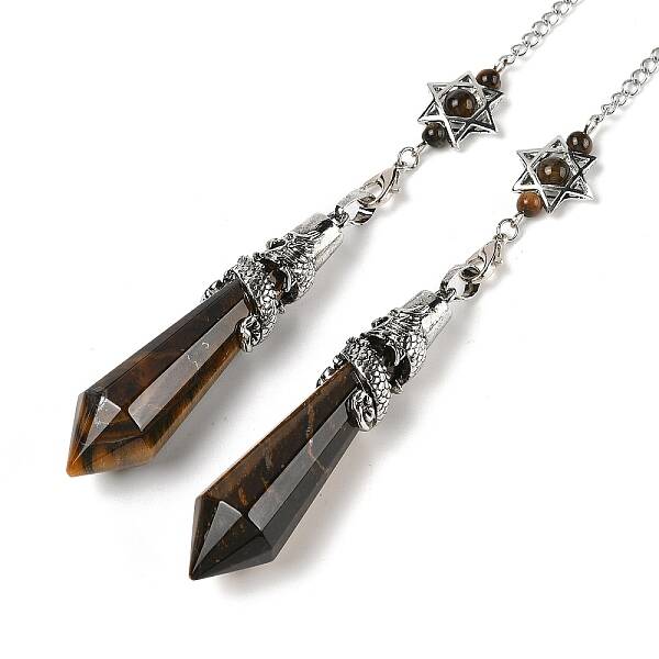 Natural Tiger Eye Cone Dowsing Pendulum Big Pointed Pendants