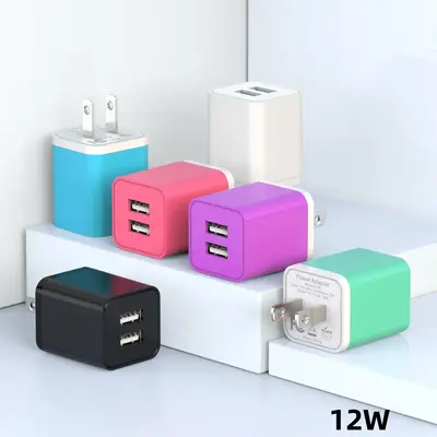 12W USB Wall High-Speed Charging Charger Kit, 5V 2.4A Dual USB Port Cube Power Plug Adapter, Summer Gift, Mobile Phone Charge...