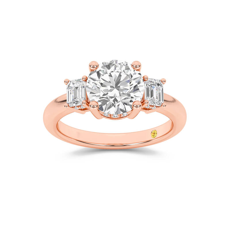 Seraphina Three Stone Hidden Halo Round Lab Grown Diamond Engagement Ring | 18K Rose Gold 2 5/8 CT. TW.