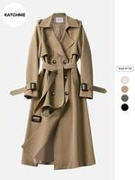 Women's Solid Double Button Belted Trench Longsleeves Coat, Elegant Lapel Neck Long Sleeve Coat for Fall & Winter, Women's Cl...