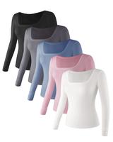 4 Necklines Womens Long Sleeve Shirts Pack,Fitted Long Sleeve T Shirts for Women,Women's Tees Lightweight Undershirts