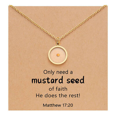 Flat Round 216 Stainless Steel Mustard Seed Pendant Necklaces for Women
