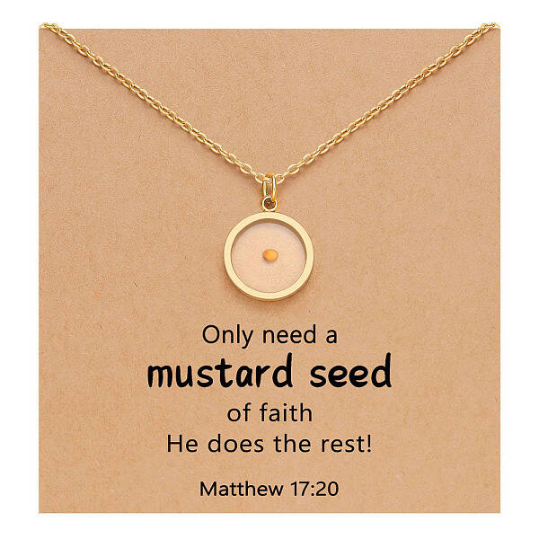 Flat Round 216 Stainless Steel Mustard Seed Pendant Necklaces for Women