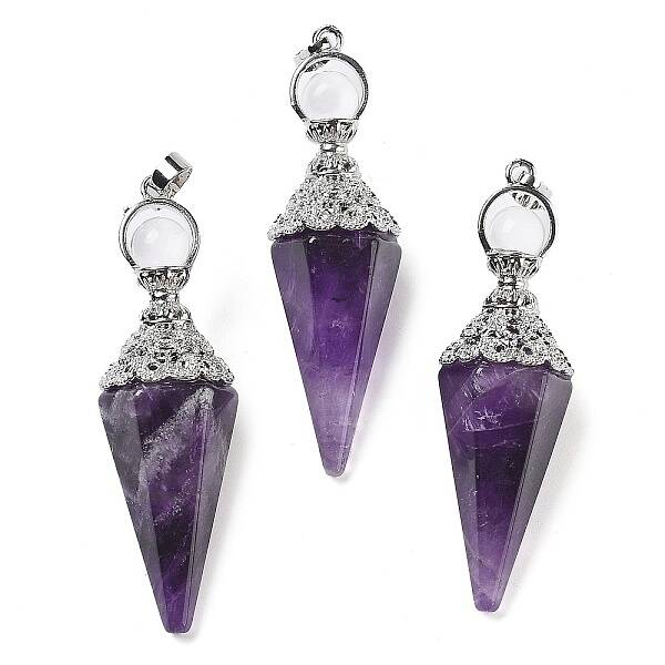 Natural Amethyst Faceted Cone Big Pendants