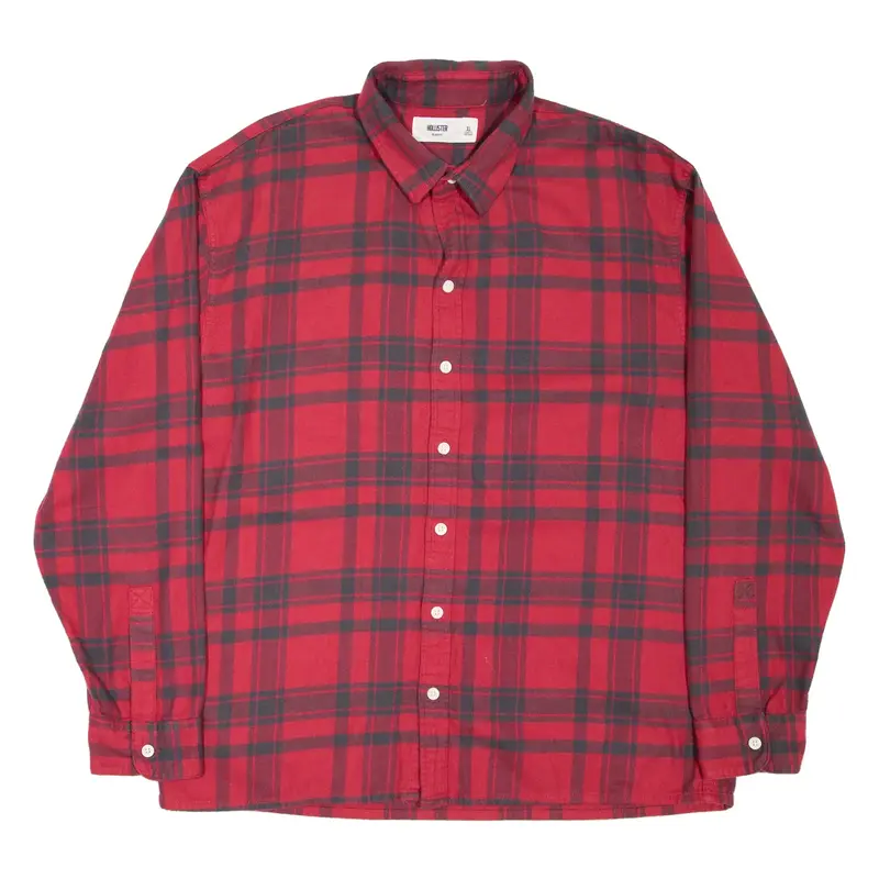 HOLLISTER Relaxed Fit Mens Flannel Shirt Red Check Long Sleeve XL