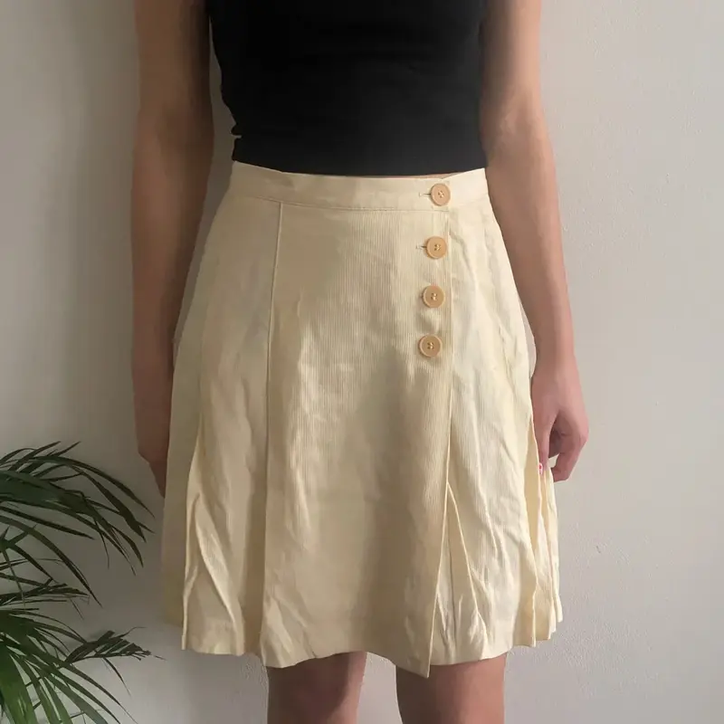 Anytime Striped Mini Skirt - 28W UK 8 Yellow Viscose Blend