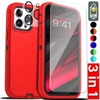 [3 in 1] Heavy Duty Rugged Case For Apple iPhone 16 15 14 Plus 13 12 11 Pro Max Shockrproof Cover+ Screen Protector + Camera ...