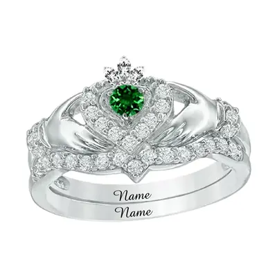 10K White Gold Moissanite Personalized Birthstone and Engraving Heart Ring