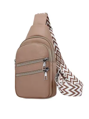 Women's Casual Plain Minimalist Sling Bag, Fashionable Pu Leather Zipper Chest Bag for Work & Daily Use, Trendy Versatile Com...