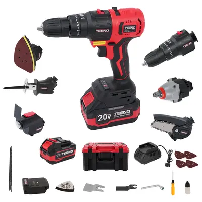 20V Cordless Combo Kit, 8-in-1 3-IN-1Cordless Multi-tool with Case, Drill, Recip saw, Chain Saw, Impact wrench, Oscillating t...