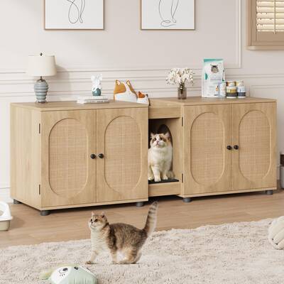 Garvee Cat Litter Box Enclosure 55.1 Double Litter Box Furniture Large Cat Box Enclosure Kitty Litter Box for 2 Cats Hidden ...