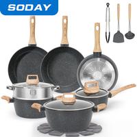 SODAY 17/13/12 Pcs Pots and Pans Set Non Stick, Kitchen Cookware Sets White Granite Nonstick Cooking Set with Frying Pans, Sa...