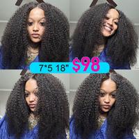 MorefaceBeauty Wear Go Glueless Afro Curly Wig Human Hair Pre Bleached Lace 7*5 Lace Closure Wig Half Wig Upgrade with Drawst...