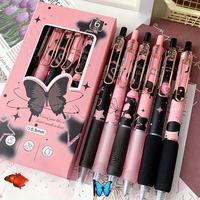 Butterfly & Rose Flower Design Retractable Gel Ink Pen, 6 Counts/set 0.5mm Fine Point Black Ink Writing Pen, Cute Writing Pen...