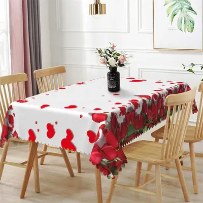 Romantic Red Rose Heart White Rectangle Tablecloth - Aperturee