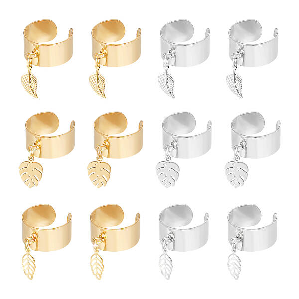 10Pcs 10 Style 304 Stainless Steel Open Cuff Rings Set