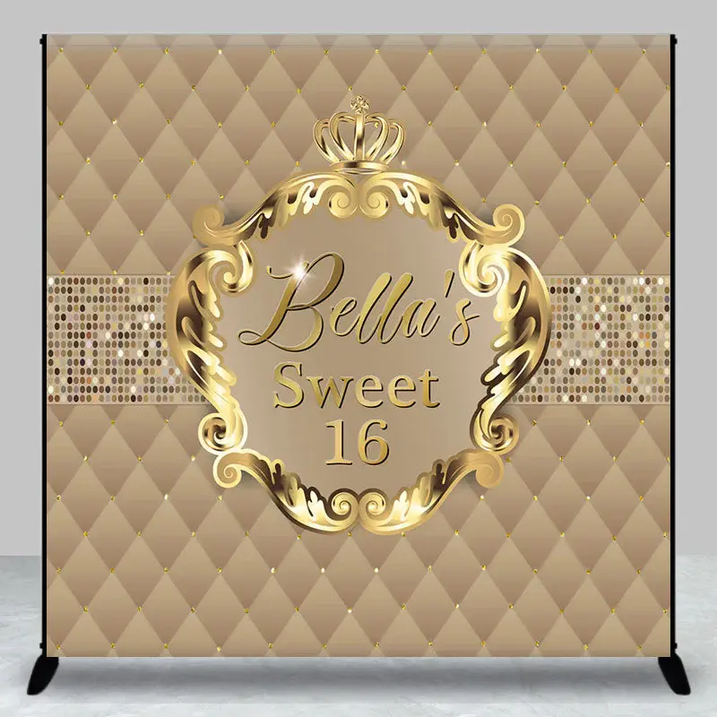 Aperturee Gold Crown Custom Name Sweet 16 Birthday Backdrop | Happy Birthday Backdrop | Custom Happy Birthday Banner | Custom...
