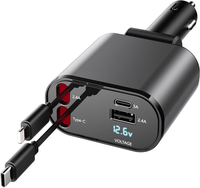 4 in 1 Retractable Car Charger, USB C Fast Charging Adapter[Max100W] with Lightning Cable&Dual Charge Port Compatible with iP...