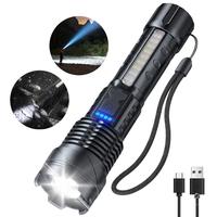 Strong Light Flashlight USB Rechargeable The Portable Highlumen flashlight.with Emergency White Light and Red & Blue Alarm Li...