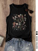 Women's Floral Print Round Neck Tank Top, Vintage Trendy Casual Sleeveless Top for Daily Wear, Ladies All Seasons Tops, Casua...