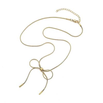 304 Stainless Steel Round Snake Chain Bowknot Pendant Necklaces for Women