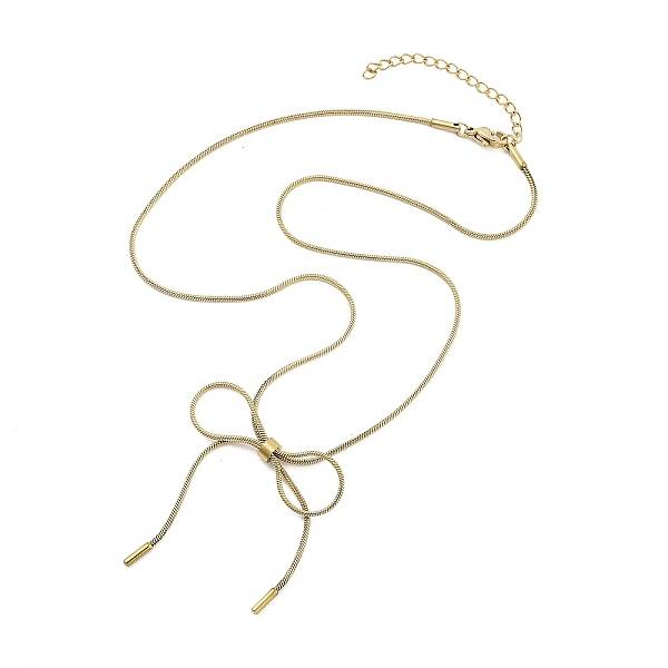 304 Stainless Steel Round Snake Chain Bowknot Pendant Necklaces for Women