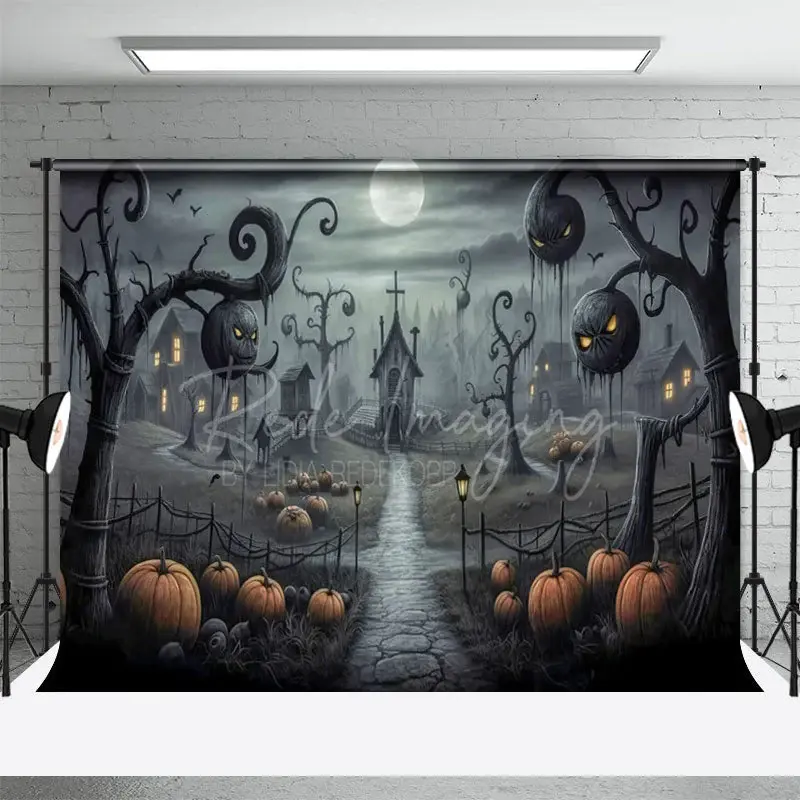 Moon Pumpkin Haunted House Halloween Photo Backdrop - Aperturee