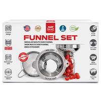 Forjars® Funnel Set - Regular Mouth Size Strainer, Wide Mouth Size, Stainless Steel, Two Handles, Canning Platform, Thicknes...