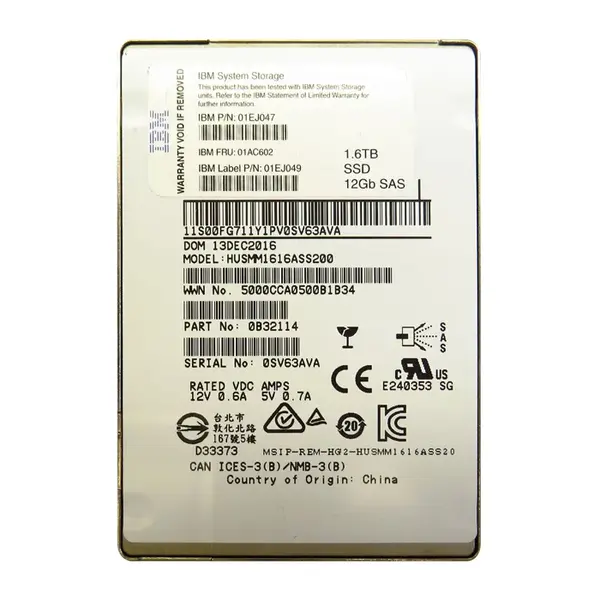01AC602 IBM 1.6TB Multi-Level Cell SAS 12Gb/s 2.5-Inch Solid State Drive