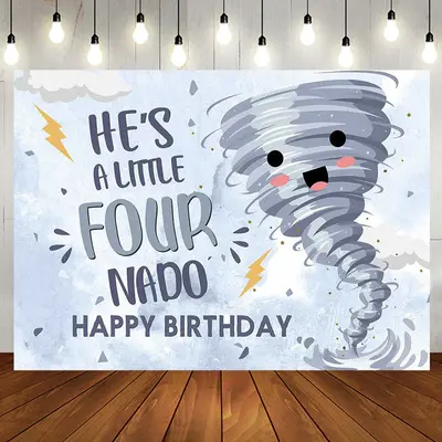 Hes A Little Fournado Happy 4th Birthday Backdrop - Aperturee