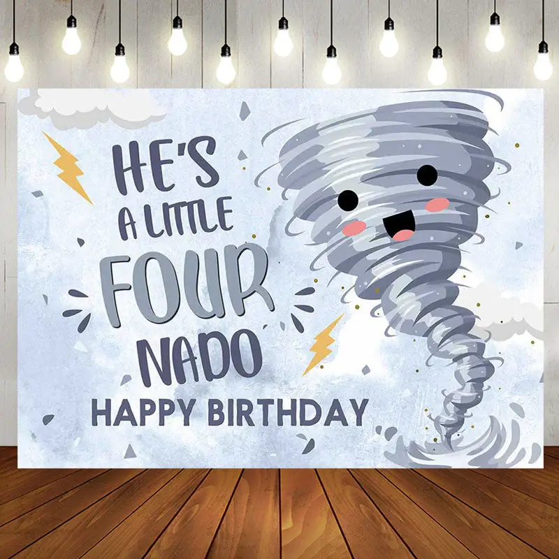 Hes A Little Fournado Happy 4th Birthday Backdrop - Aperturee