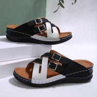 Women's Wedge Heeled Sandals, Casual Open Toe Platform Shoes, Comfortable Slip On Sandals