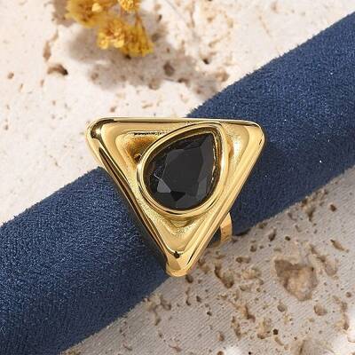 Triangle 304 Stainless Steel Rhinestone Open Cuff Rings for Women