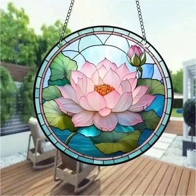 Lotus Flower Pattern Hanging Decoration, 1 Count Round Flower Hanging Ornament, Creative Hanging Decor For Home Garden Party