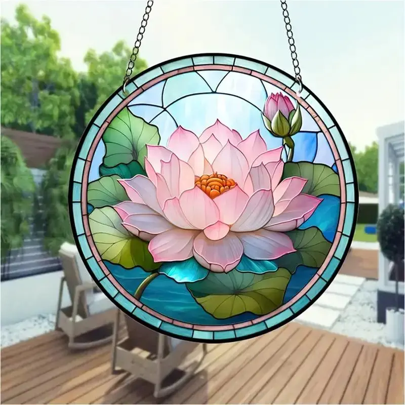 Lotus Flower Pattern Hanging Decoration, 1 Count Round Flower Hanging Ornament, Creative Hanging Decor For Home Garden Party