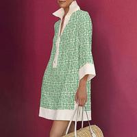 UOOZEE Women's Long Sleeves Three-Quarter Sleeves Buttoned Printed Lapel Mini Dresses Shirt Dress