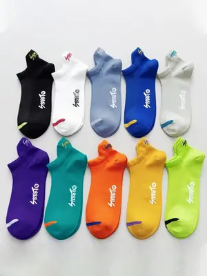 Men's 10 Pairs Letter Print Ankle Socks, Breathable Comfortable Socks for Daily Wear, Multi-pack Knit Socks for Men, Menswear