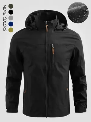 Men's Letter Embroidery Zip Up Hooded Jacket, Casual Regular Fit Waterproof Coat for Daily Outdoor, Fall Outfits 2024, Jacket...