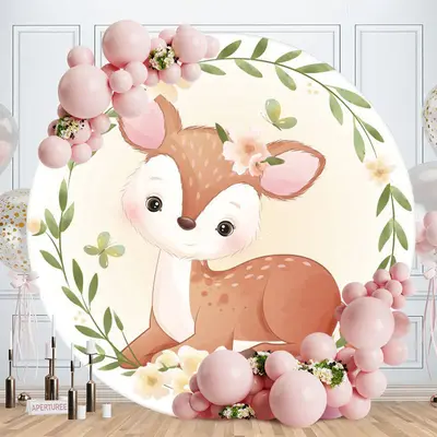 Aperturee Circle Sika Deer And Floral Baby Shower Backdrop