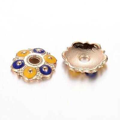 Golden Plated Flower Alloy Enamel Bead Caps