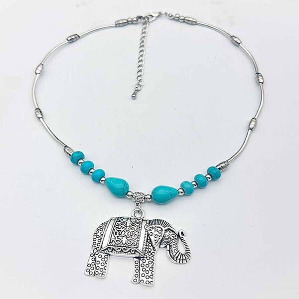Ethnic Style Alloy & Synthetic Turquoise Elephant Pendant Necklaces