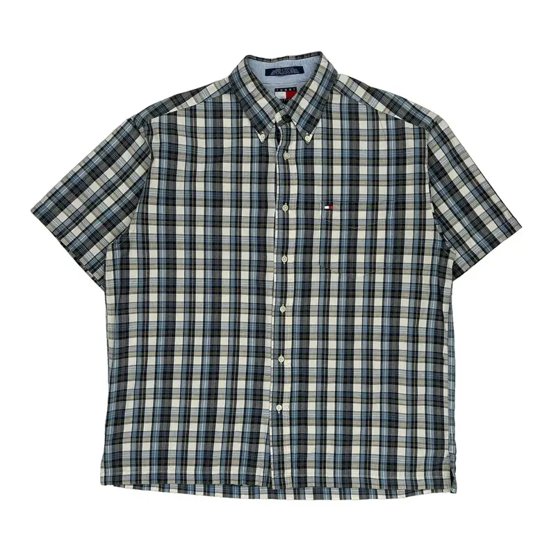 Tommy Hilfiger Checked Short Sleeve Shirt - Large Blue Cotton | Size: large
